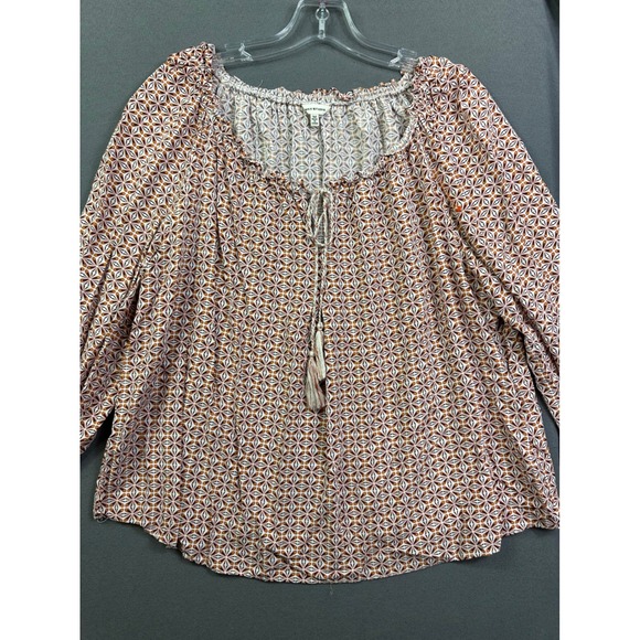 Max Studio Tops - Max Studio Women Medium Geometric Floral Peasant Blouse Tassel Tie Smocked Cuff